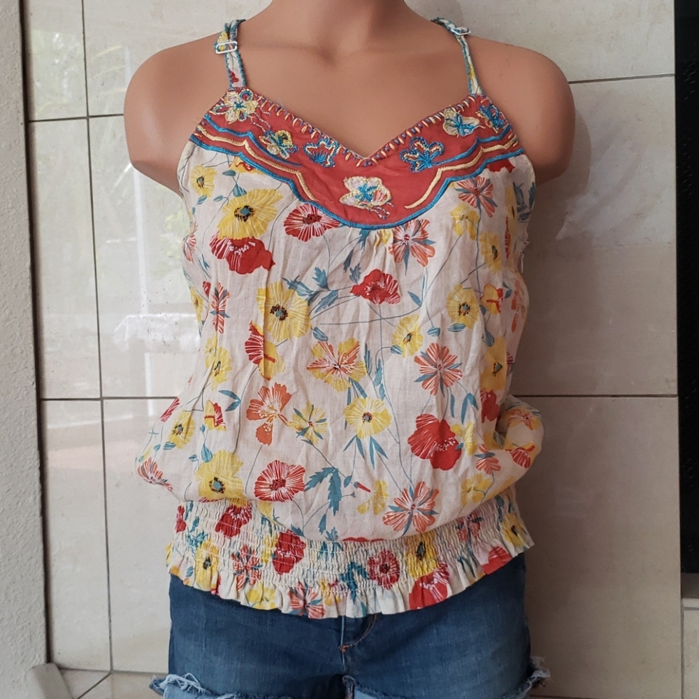 Embroidered top with adjustable straps